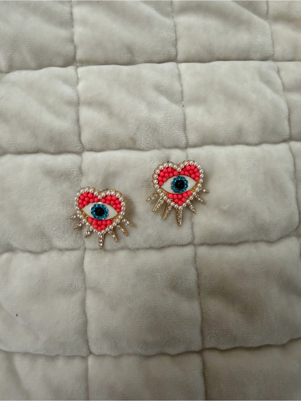 Heart Eye Beaded Stud Earrings